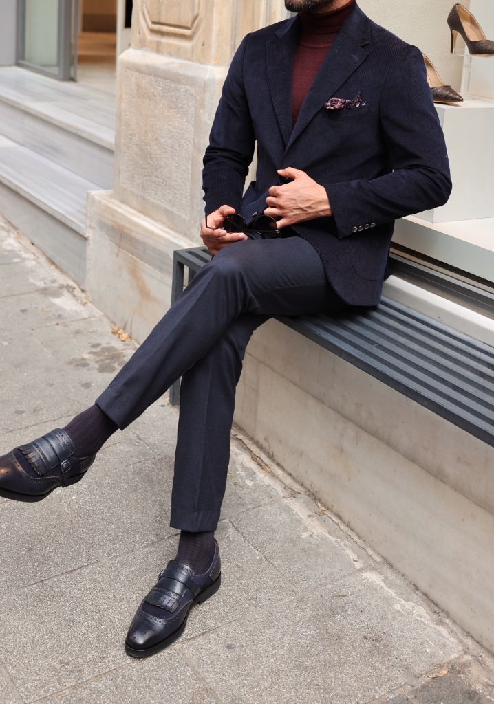 Navy Blue Velvet Blazer Jacket