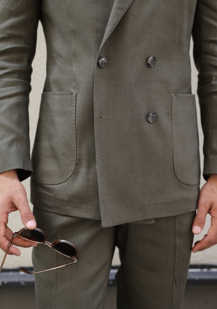 Green Linen Double Breasted Sports Suit