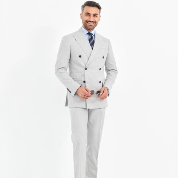 Açık Gri Dokulu Kruvaze Takım Elbise - 54