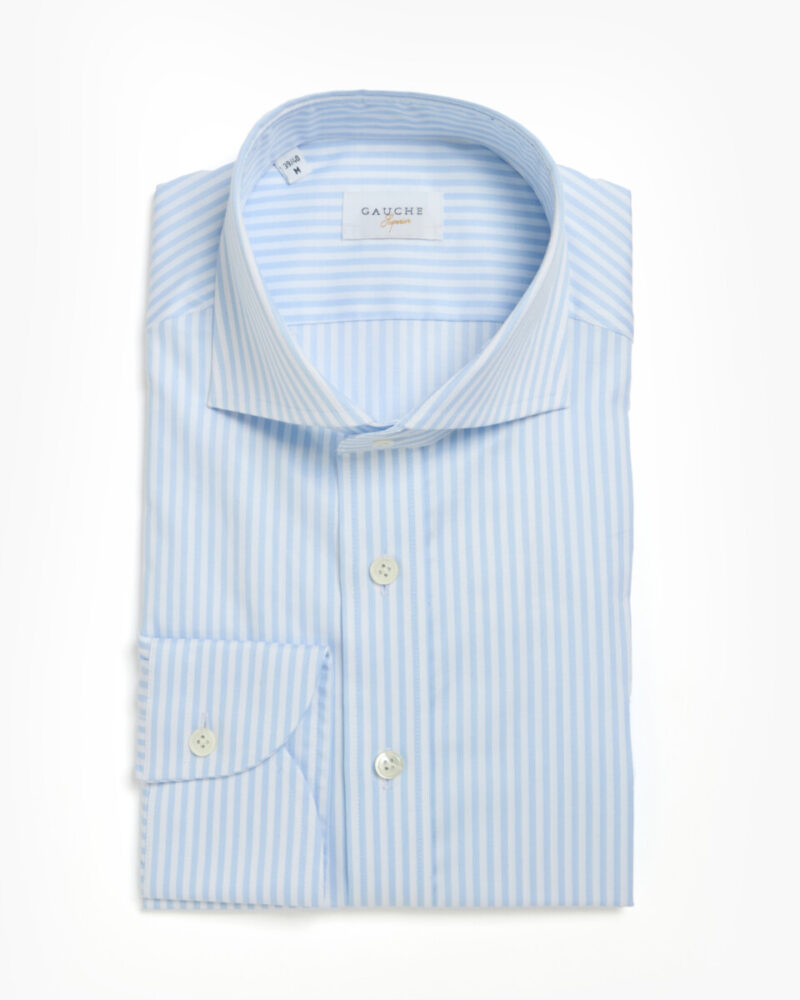 Açık Mavi Çizgili İtalyan Yaka Gauche Gömlek