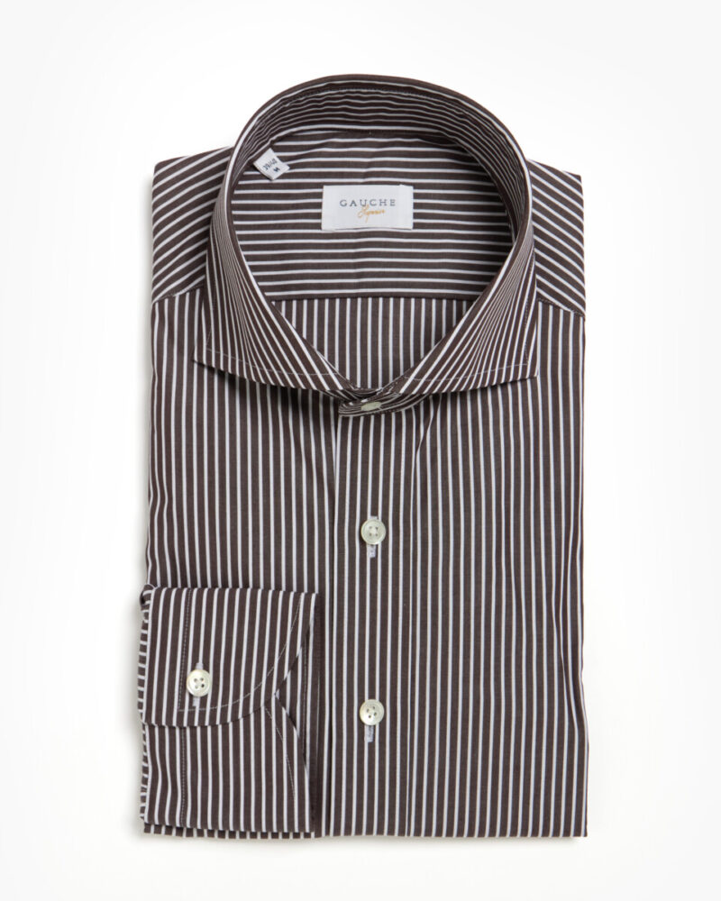 Kahverengi Çizgili İtalyan Yaka Gauche Gömlek