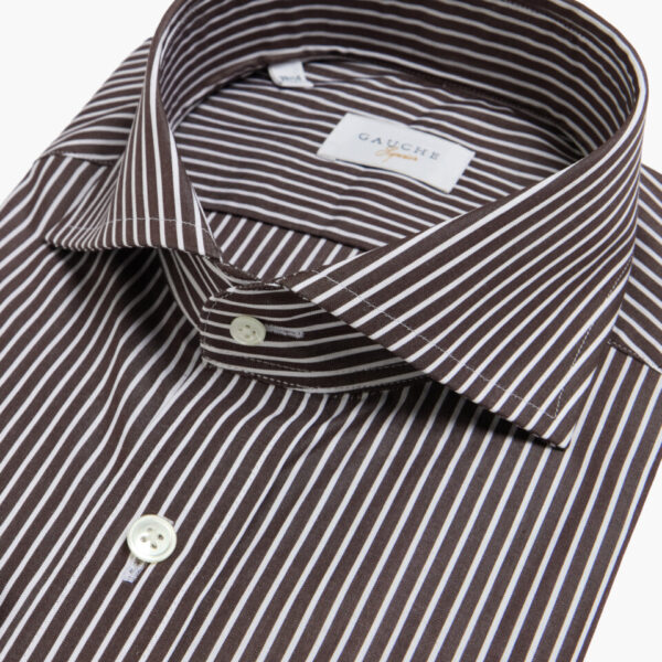 Kahverengi Çizgili İtalyan Yaka Gauche Gömlek