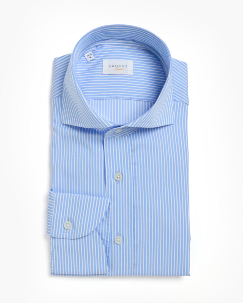 Mavi Çizgili İtalyan Yaka Gauche Gömlek
