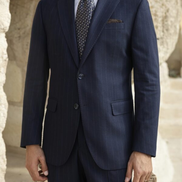 Açık Lacivert Flanel Kumaş Belfast Blazer Takım Elbise