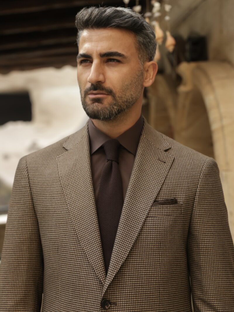 Kahve Mini Kareli Blazer Ceket (7) - 1