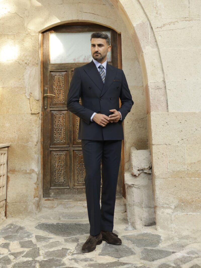 Lacivert Bolonya Kruvaze Takım Elbise