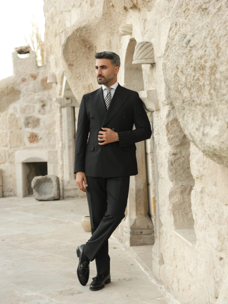 Siyah Bolonya Kruvaze Takım Elbise