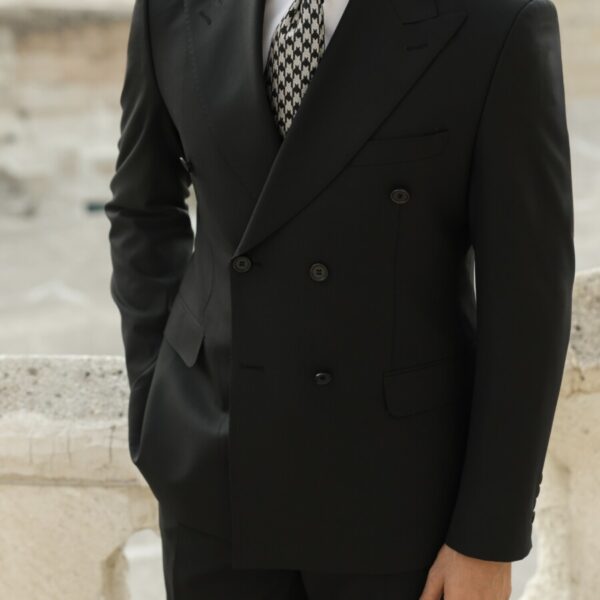 Siyah Bolonya Kruvaze Takım Elbise