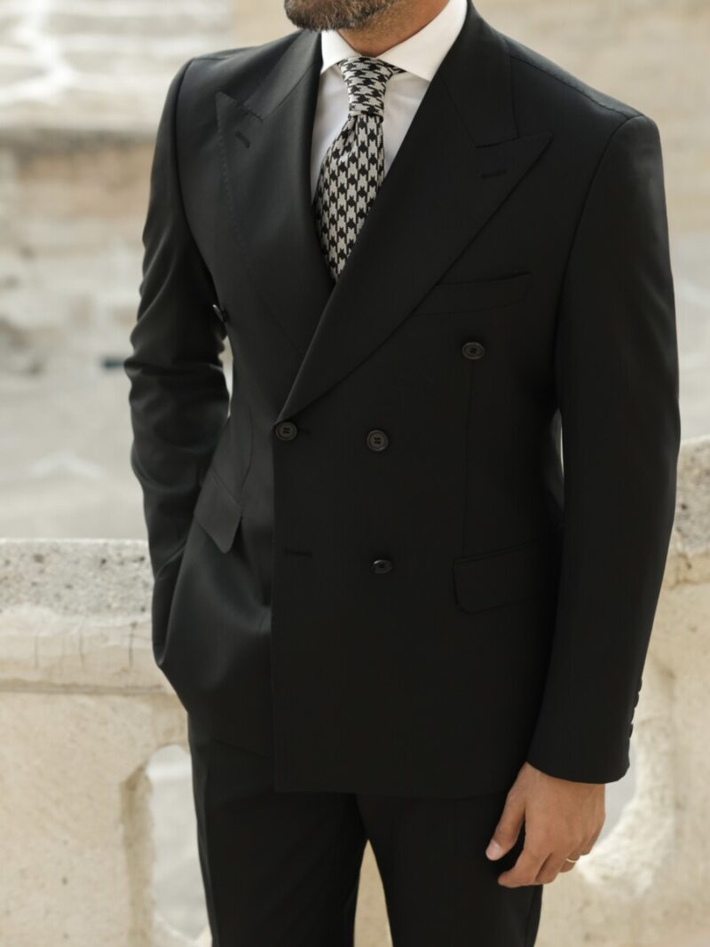 Siyah Kruvaze Yün Takım Elbise (3) - 0