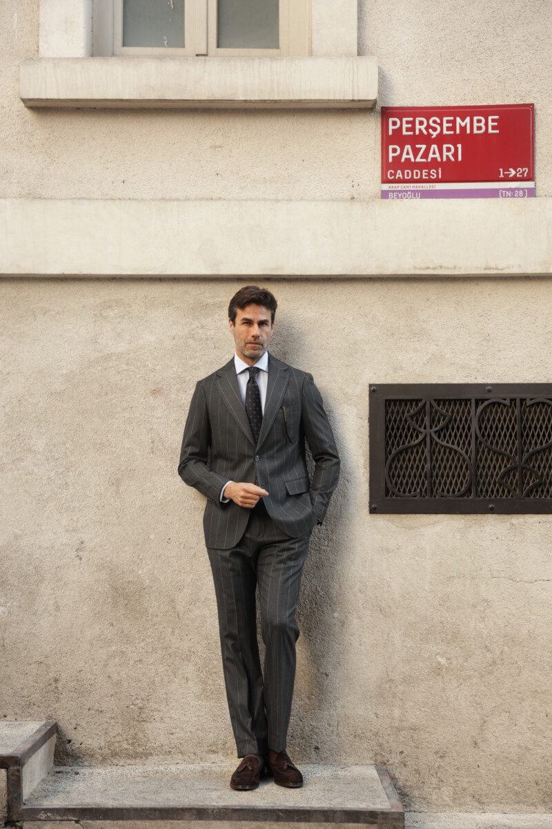 Çizgili Antrasit Gri Bristol Blazer Takım Elbise