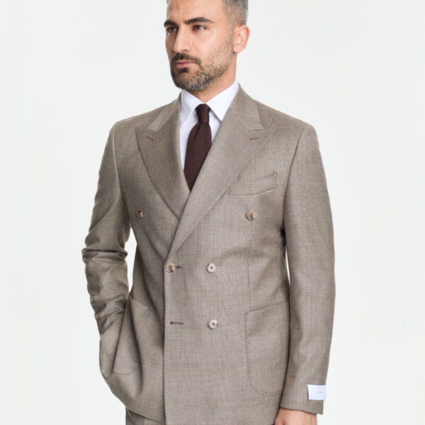 Kahverengi Ekoseli Vercelli Kruvaze Takım Elbise