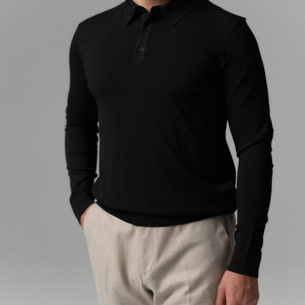 Siyah Polo Yaka Rayon Triko Tişört